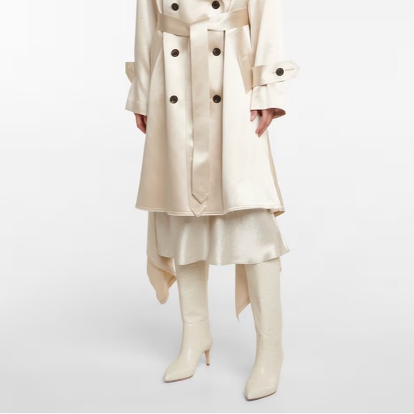 PARIS TEXAS Embossed Croco Bone China Cream Tall Stiletto Boots - Picture 8 of 16